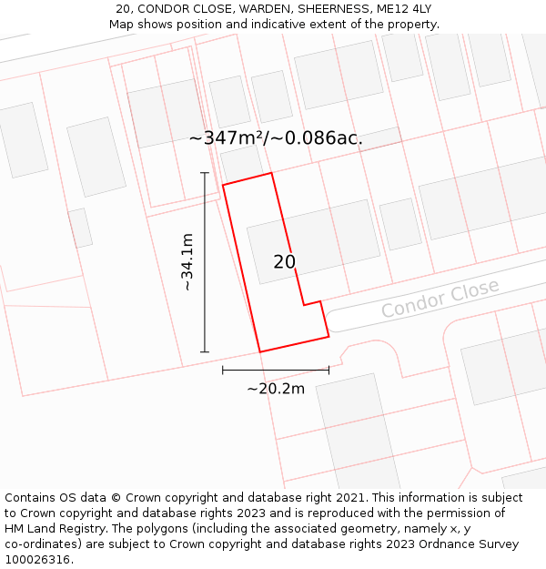 20, CONDOR CLOSE, WARDEN, SHEERNESS, ME12 4LY: Plot and title map
