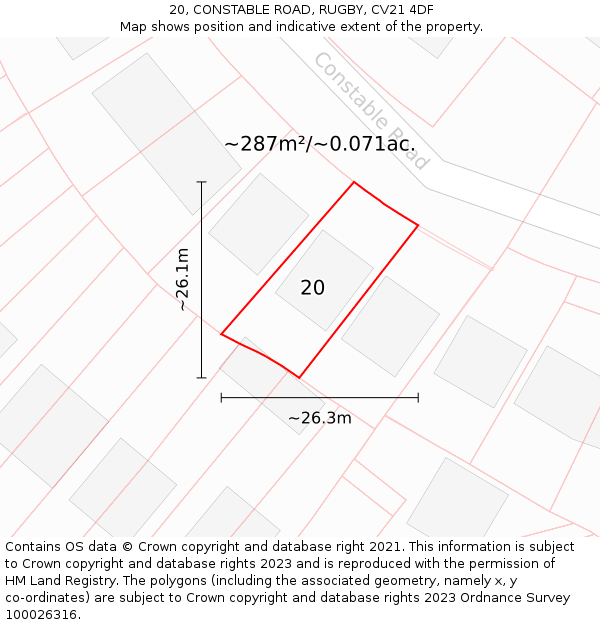 20, CONSTABLE ROAD, RUGBY, CV21 4DF: Plot and title map