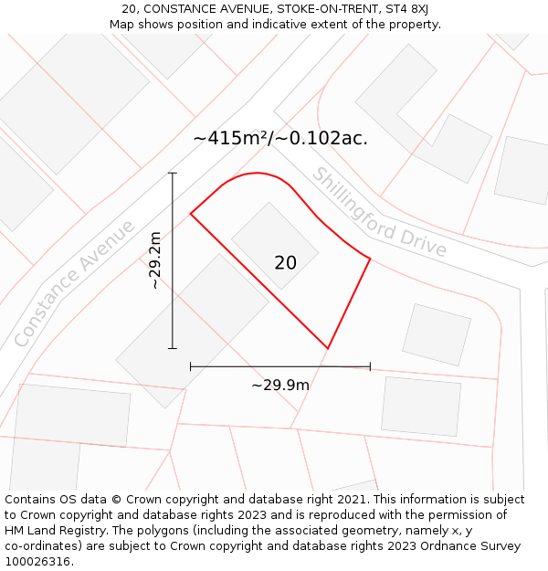 20, CONSTANCE AVENUE, STOKE-ON-TRENT, ST4 8XJ: Plot and title map