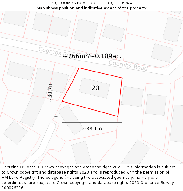 20, COOMBS ROAD, COLEFORD, GL16 8AY: Plot and title map