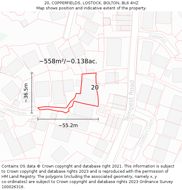 20, COPPERFIELDS, LOSTOCK, BOLTON, BL6 4HZ: Plot and title map