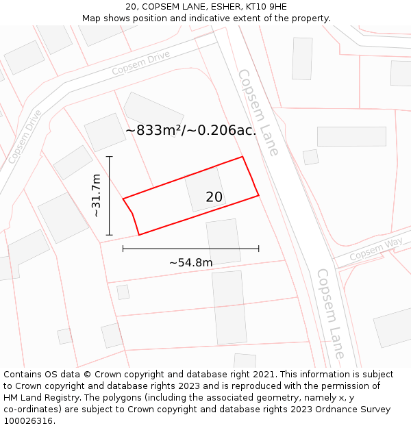 20, COPSEM LANE, ESHER, KT10 9HE: Plot and title map