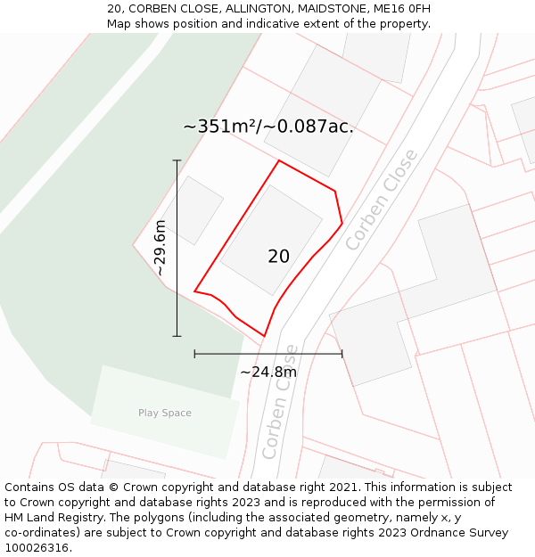 20, CORBEN CLOSE, ALLINGTON, MAIDSTONE, ME16 0FH: Plot and title map