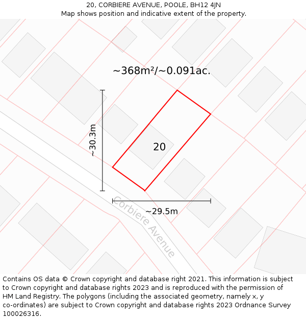 20, CORBIERE AVENUE, POOLE, BH12 4JN: Plot and title map