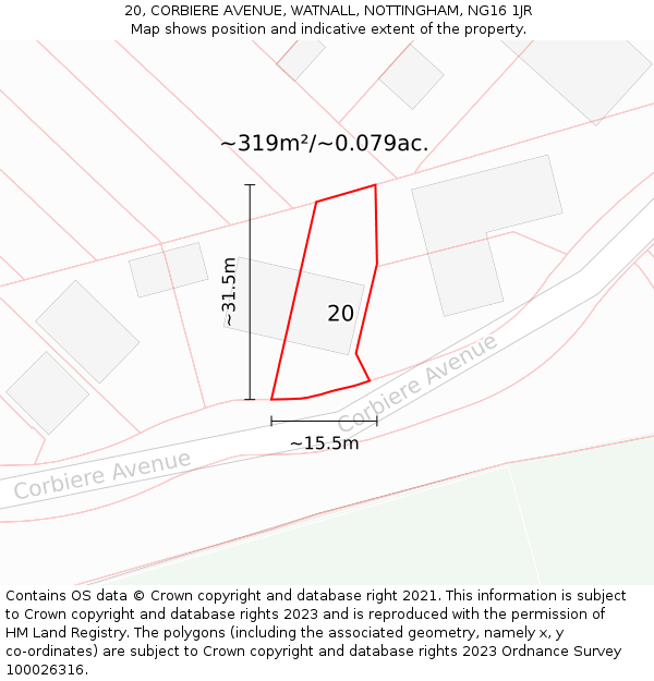 20, CORBIERE AVENUE, WATNALL, NOTTINGHAM, NG16 1JR: Plot and title map