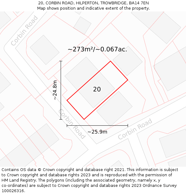 20, CORBIN ROAD, HILPERTON, TROWBRIDGE, BA14 7EN: Plot and title map