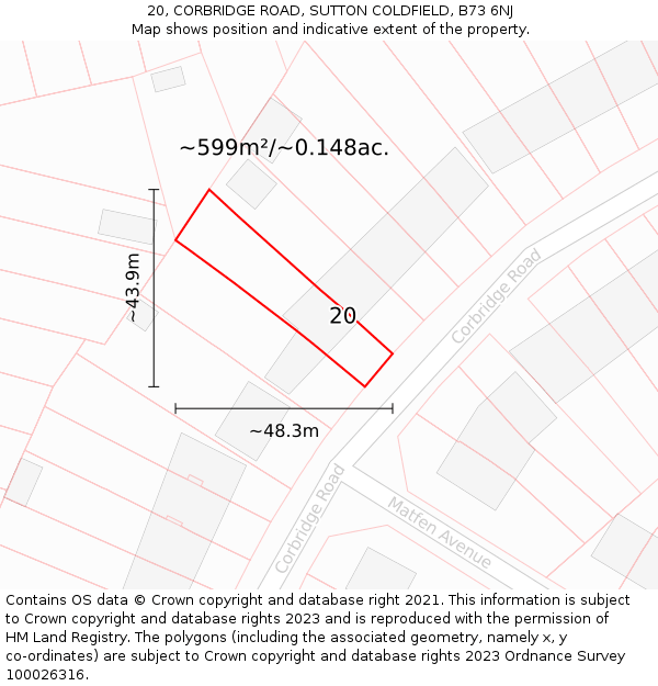 20, CORBRIDGE ROAD, SUTTON COLDFIELD, B73 6NJ: Plot and title map