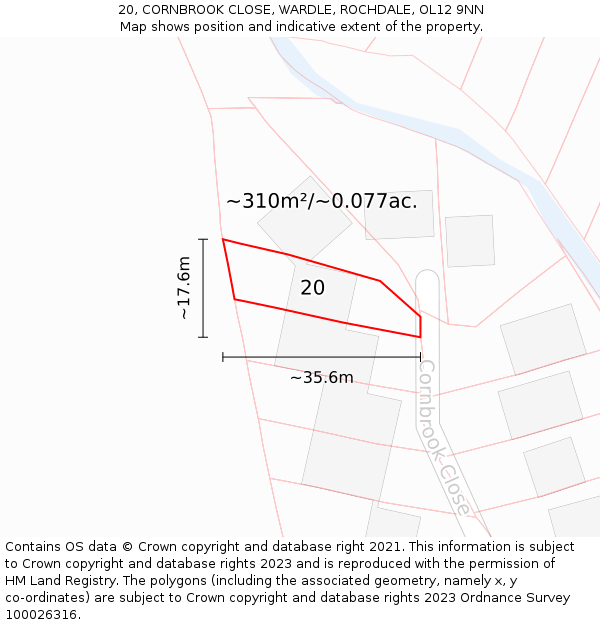 20, CORNBROOK CLOSE, WARDLE, ROCHDALE, OL12 9NN: Plot and title map