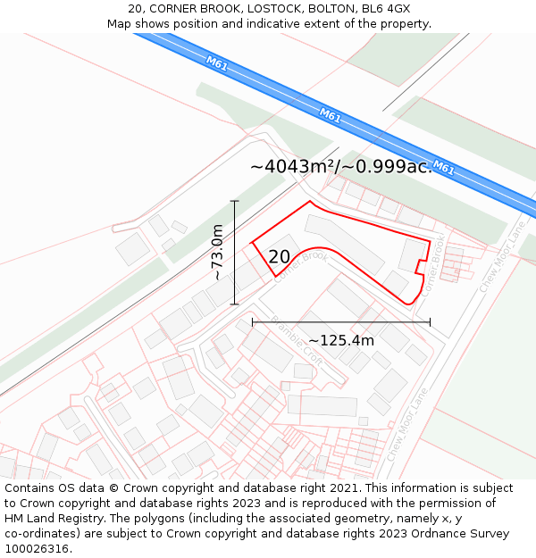 20, CORNER BROOK, LOSTOCK, BOLTON, BL6 4GX: Plot and title map