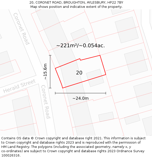 20, CORONET ROAD, BROUGHTON, AYLESBURY, HP22 7BY: Plot and title map