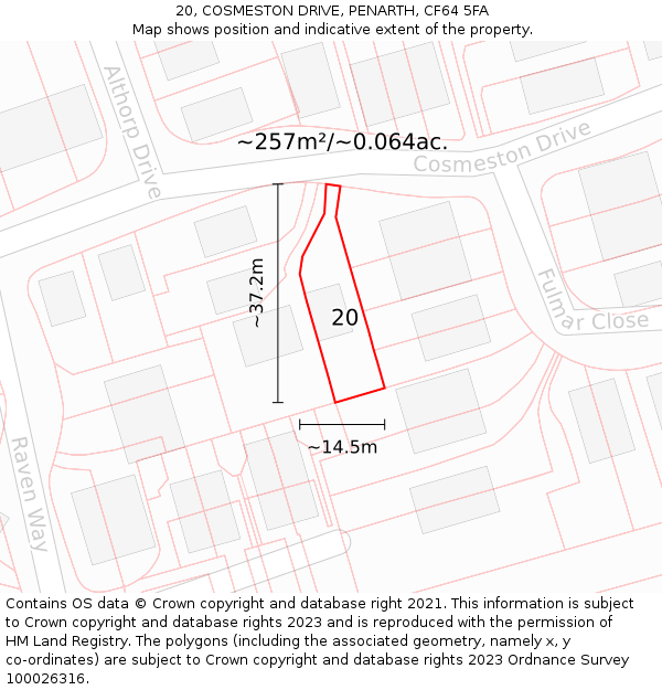 20, COSMESTON DRIVE, PENARTH, CF64 5FA: Plot and title map