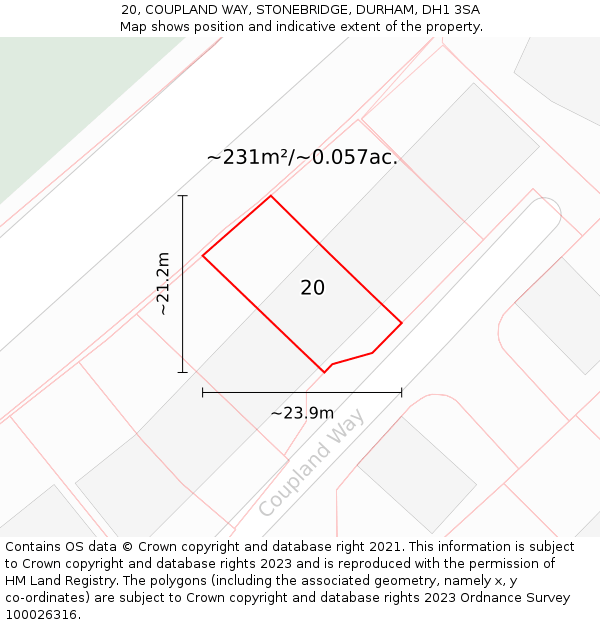 20, COUPLAND WAY, STONEBRIDGE, DURHAM, DH1 3SA: Plot and title map