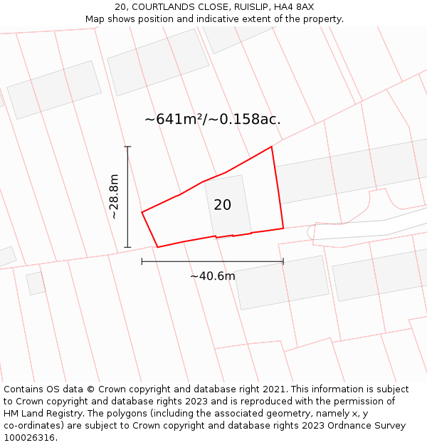 20, COURTLANDS CLOSE, RUISLIP, HA4 8AX: Plot and title map