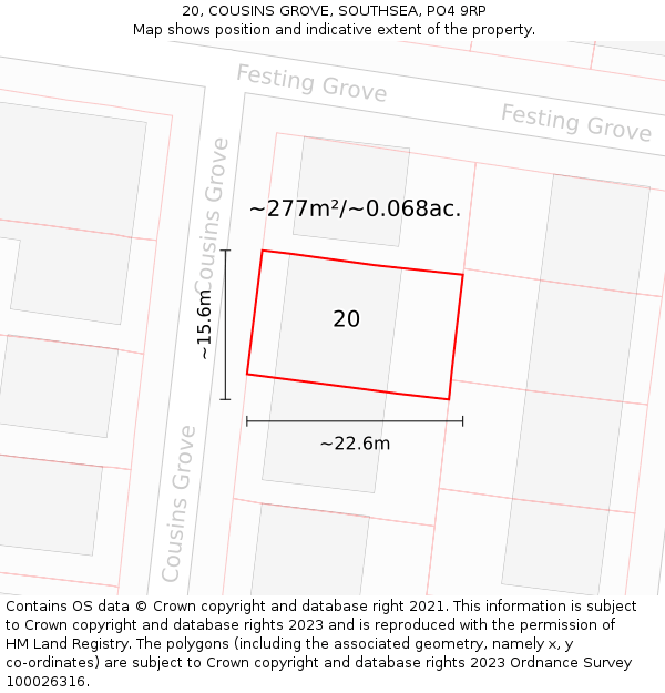 20, COUSINS GROVE, SOUTHSEA, PO4 9RP: Plot and title map