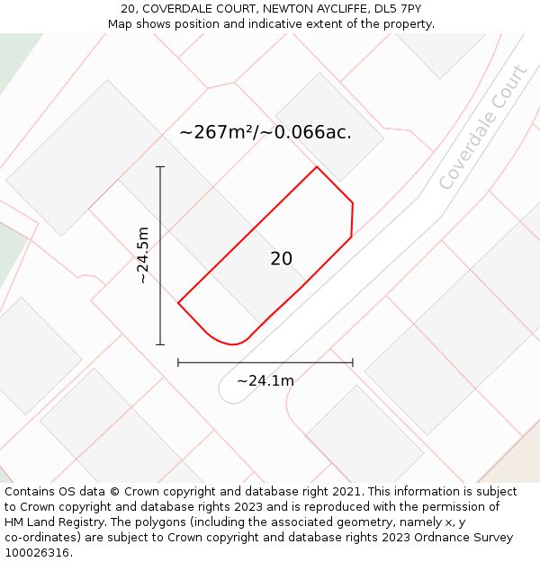 20, COVERDALE COURT, NEWTON AYCLIFFE, DL5 7PY: Plot and title map