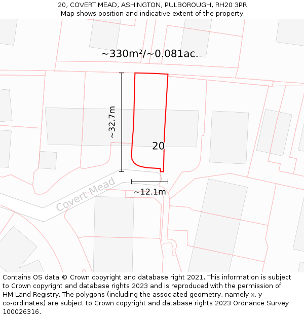 20, COVERT MEAD, ASHINGTON, PULBOROUGH, RH20 3PR: Plot and title map