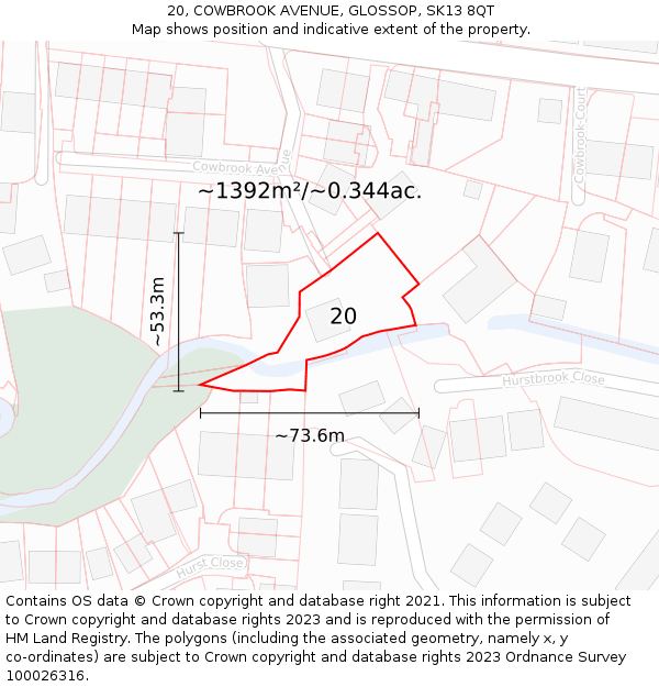 20, COWBROOK AVENUE, GLOSSOP, SK13 8QT: Plot and title map