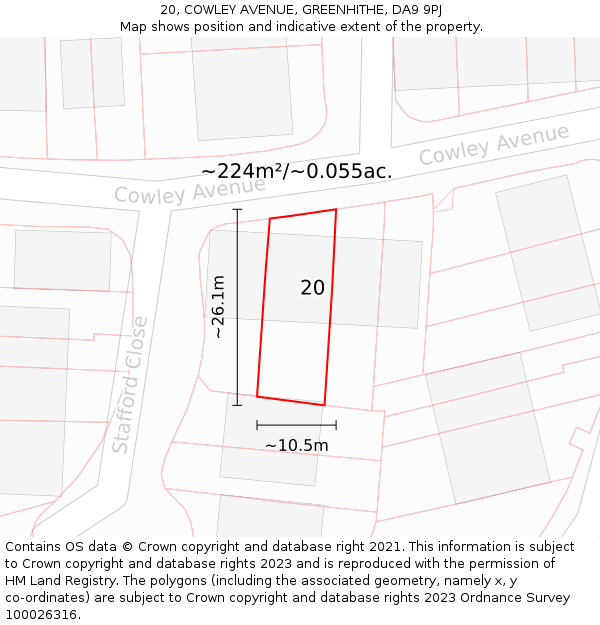 20, COWLEY AVENUE, GREENHITHE, DA9 9PJ: Plot and title map