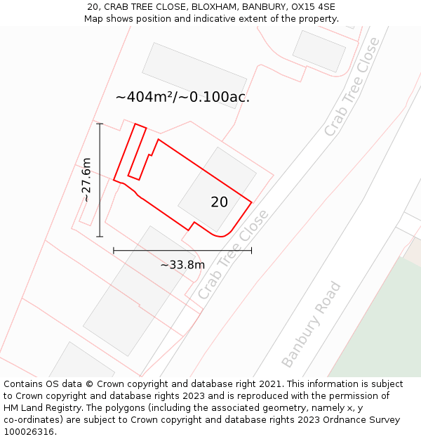 20, CRAB TREE CLOSE, BLOXHAM, BANBURY, OX15 4SE: Plot and title map