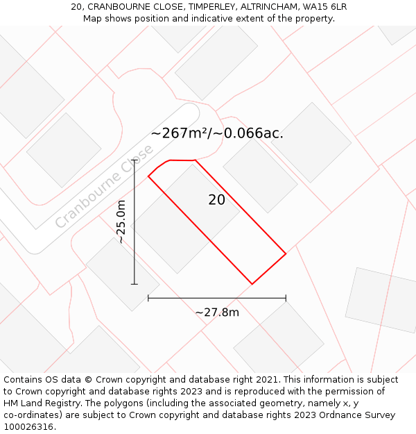 20, CRANBOURNE CLOSE, TIMPERLEY, ALTRINCHAM, WA15 6LR: Plot and title map
