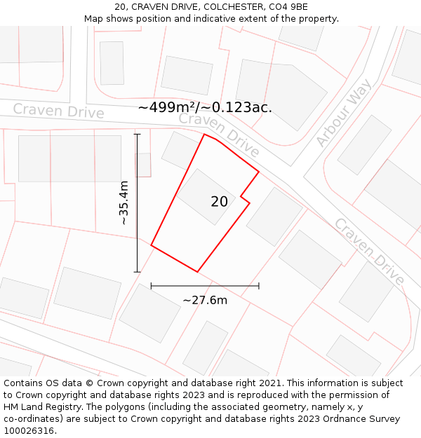 20, CRAVEN DRIVE, COLCHESTER, CO4 9BE: Plot and title map