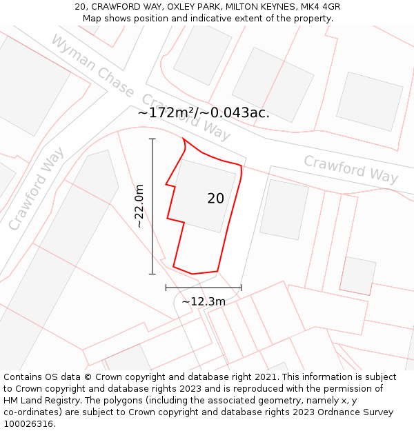 20, CRAWFORD WAY, OXLEY PARK, MILTON KEYNES, MK4 4GR: Plot and title map