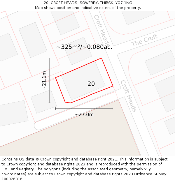 20, CROFT HEADS, SOWERBY, THIRSK, YO7 1NG: Plot and title map