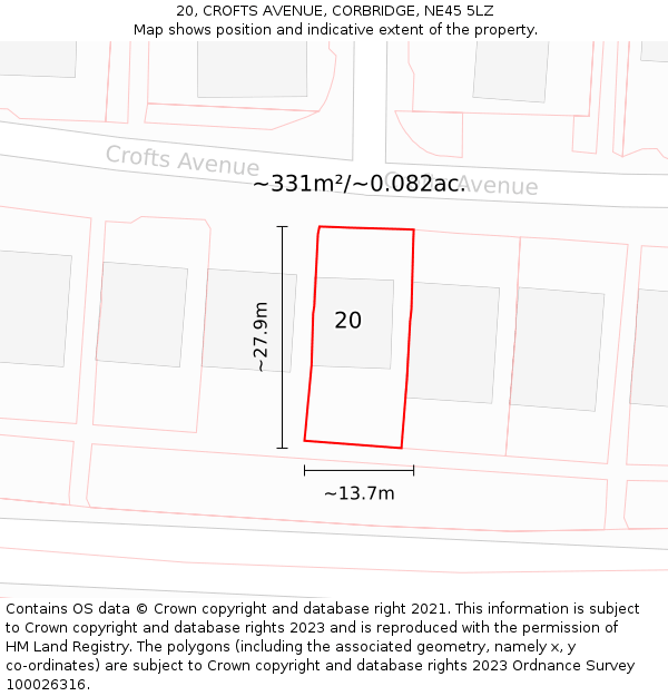 20, CROFTS AVENUE, CORBRIDGE, NE45 5LZ: Plot and title map