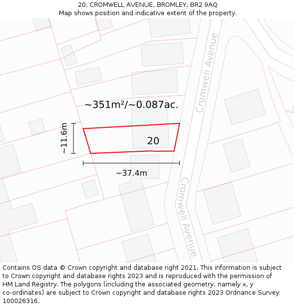 20, CROMWELL AVENUE, BROMLEY, BR2 9AQ: Plot and title map