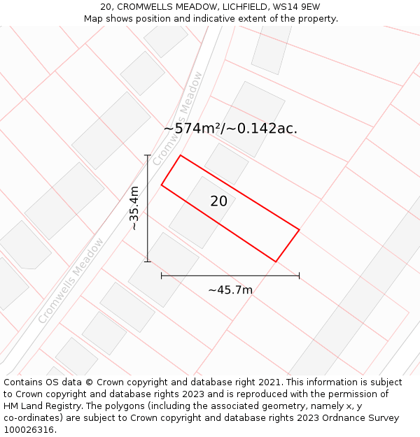 20, CROMWELLS MEADOW, LICHFIELD, WS14 9EW: Plot and title map