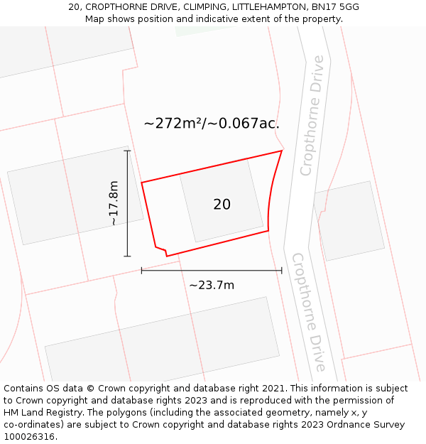 20, CROPTHORNE DRIVE, CLIMPING, LITTLEHAMPTON, BN17 5GG: Plot and title map