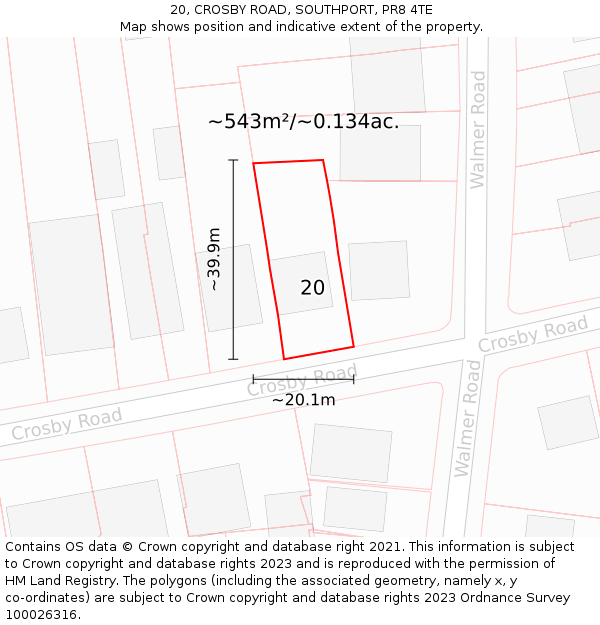 20, CROSBY ROAD, SOUTHPORT, PR8 4TE: Plot and title map