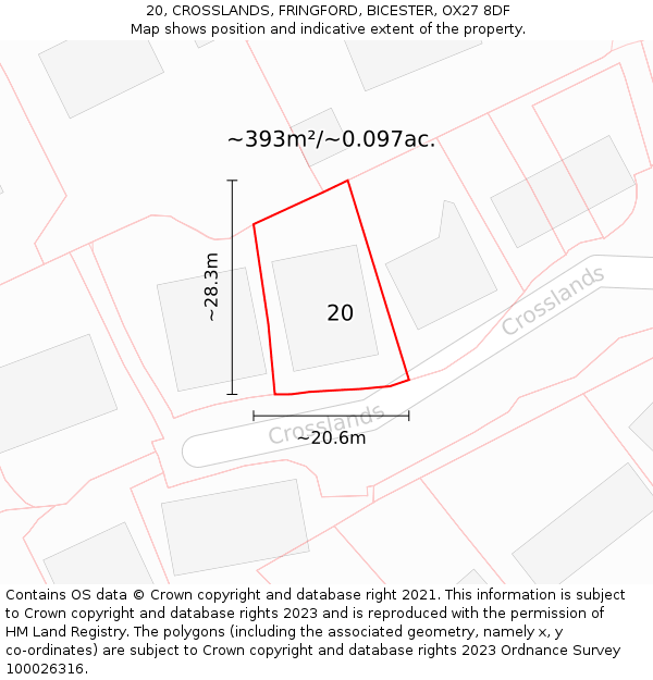 20, CROSSLANDS, FRINGFORD, BICESTER, OX27 8DF: Plot and title map