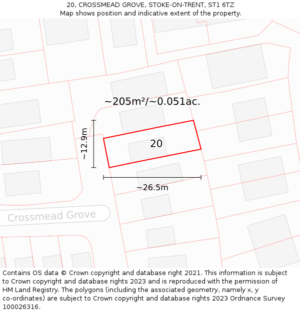 20, CROSSMEAD GROVE, STOKE-ON-TRENT, ST1 6TZ: Plot and title map