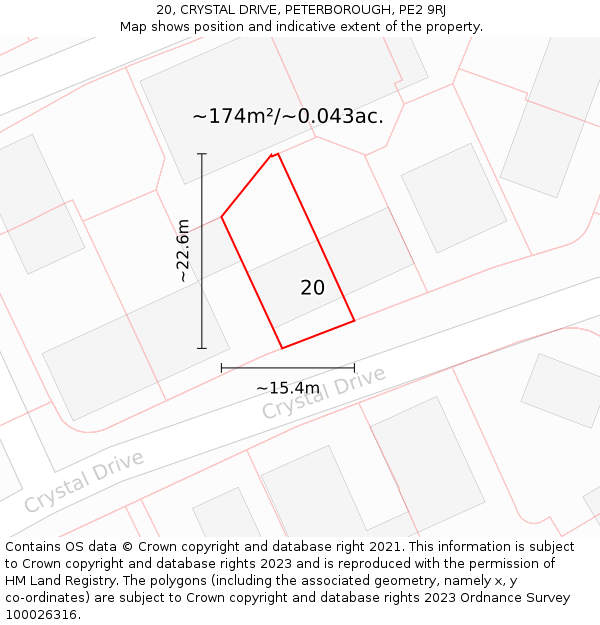 20, CRYSTAL DRIVE, PETERBOROUGH, PE2 9RJ: Plot and title map