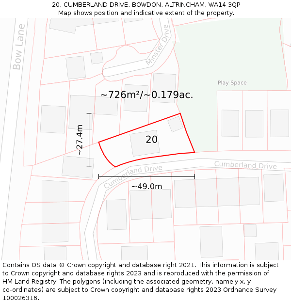 20, CUMBERLAND DRIVE, BOWDON, ALTRINCHAM, WA14 3QP: Plot and title map