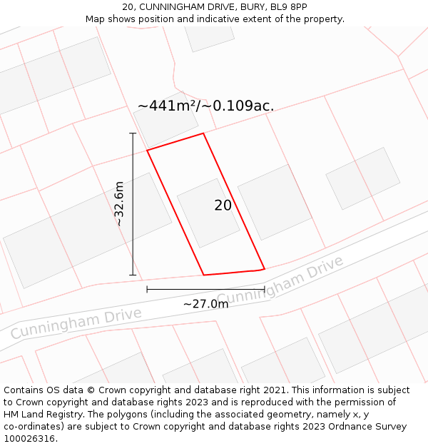 20, CUNNINGHAM DRIVE, BURY, BL9 8PP: Plot and title map