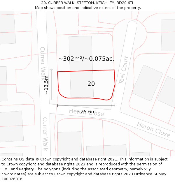20, CURRER WALK, STEETON, KEIGHLEY, BD20 6TL: Plot and title map