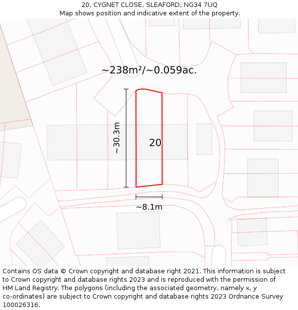 20, CYGNET CLOSE, SLEAFORD, NG34 7UQ: Plot and title map