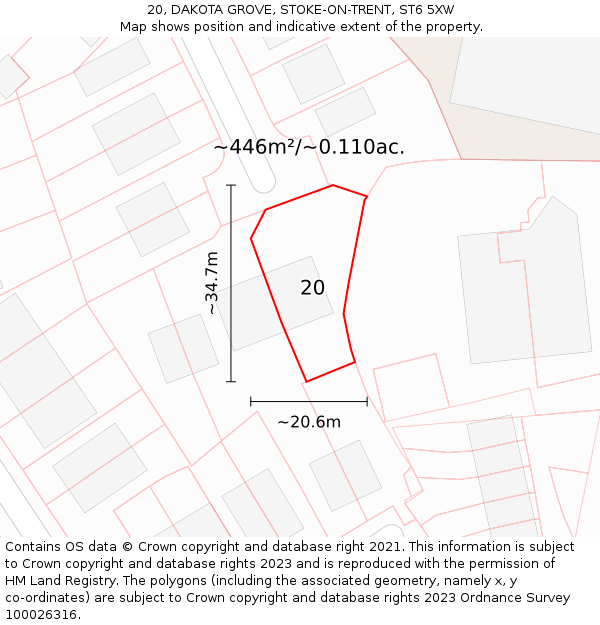 20, DAKOTA GROVE, STOKE-ON-TRENT, ST6 5XW: Plot and title map