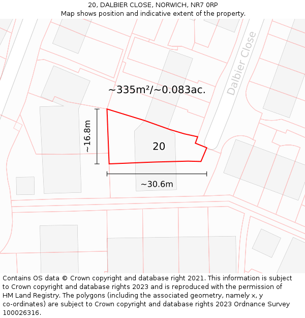20, DALBIER CLOSE, NORWICH, NR7 0RP: Plot and title map