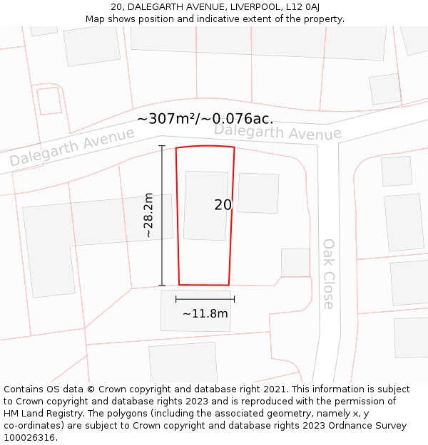 20, DALEGARTH AVENUE, LIVERPOOL, L12 0AJ: Plot and title map