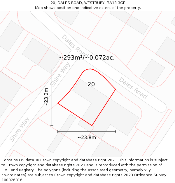 20, DALES ROAD, WESTBURY, BA13 3GE: Plot and title map