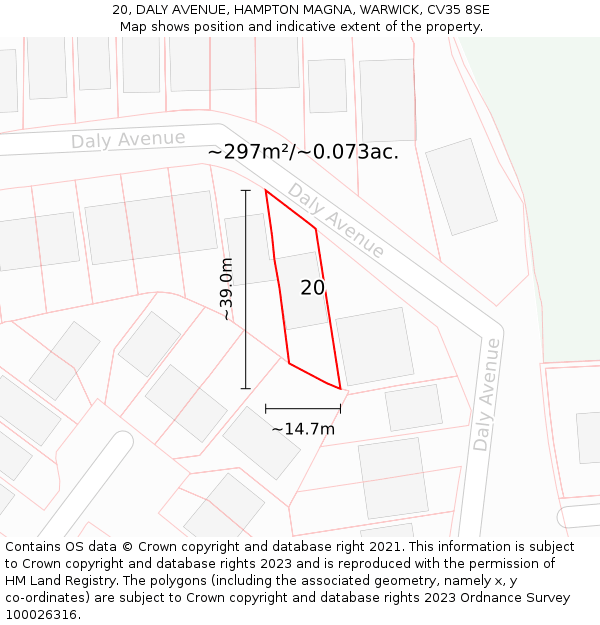 20, DALY AVENUE, HAMPTON MAGNA, WARWICK, CV35 8SE: Plot and title map