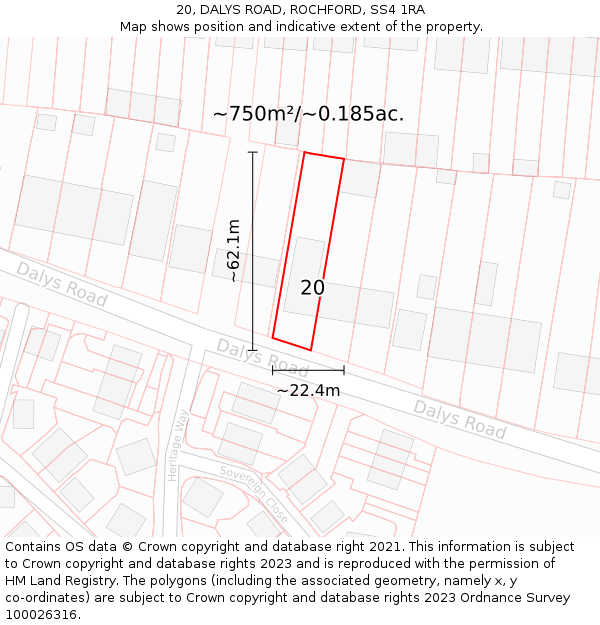 20, DALYS ROAD, ROCHFORD, SS4 1RA: Plot and title map