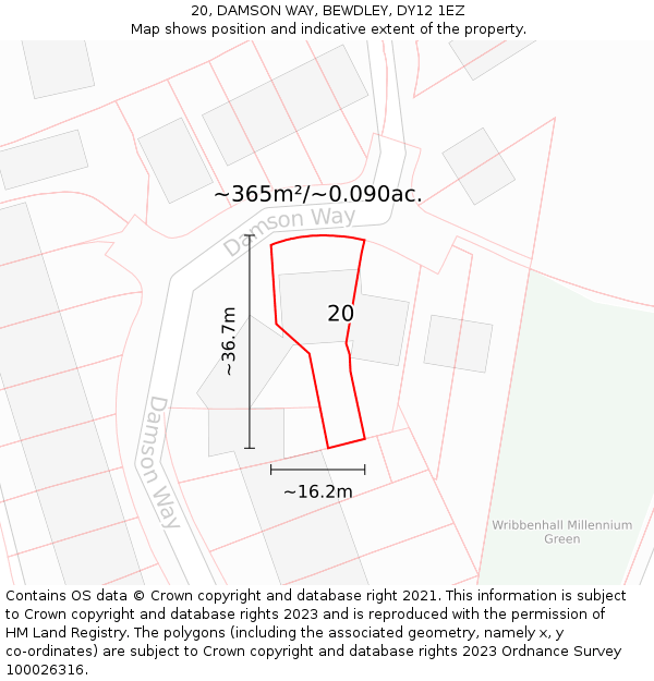 20, DAMSON WAY, BEWDLEY, DY12 1EZ: Plot and title map