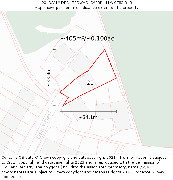 20, DAN Y DERI, BEDWAS, CAERPHILLY, CF83 8HR: Plot and title map