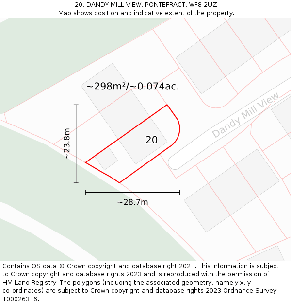 20, DANDY MILL VIEW, PONTEFRACT, WF8 2UZ: Plot and title map