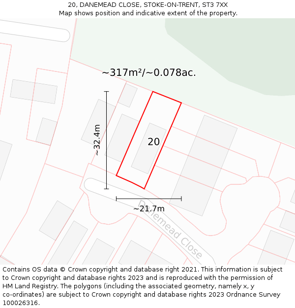 20, DANEMEAD CLOSE, STOKE-ON-TRENT, ST3 7XX: Plot and title map