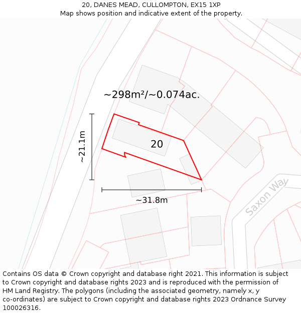 20, DANES MEAD, CULLOMPTON, EX15 1XP: Plot and title map